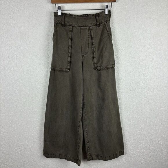 Young Fabulous & Broke Sadie Denim Wide Leg Pull On Pants‎ Small Green Boho - Picture 2 of 9